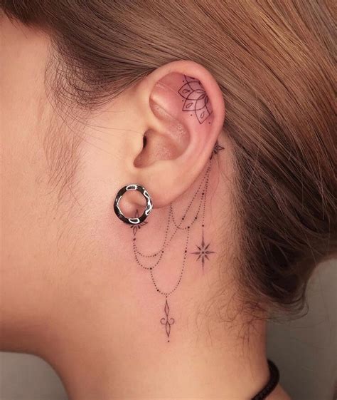 behind the ear tattoos women|More.